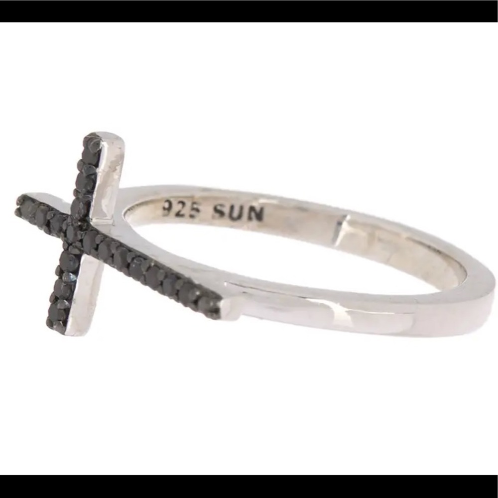Savvy Cie Black Diamond Cross Ring 0.10 ctw